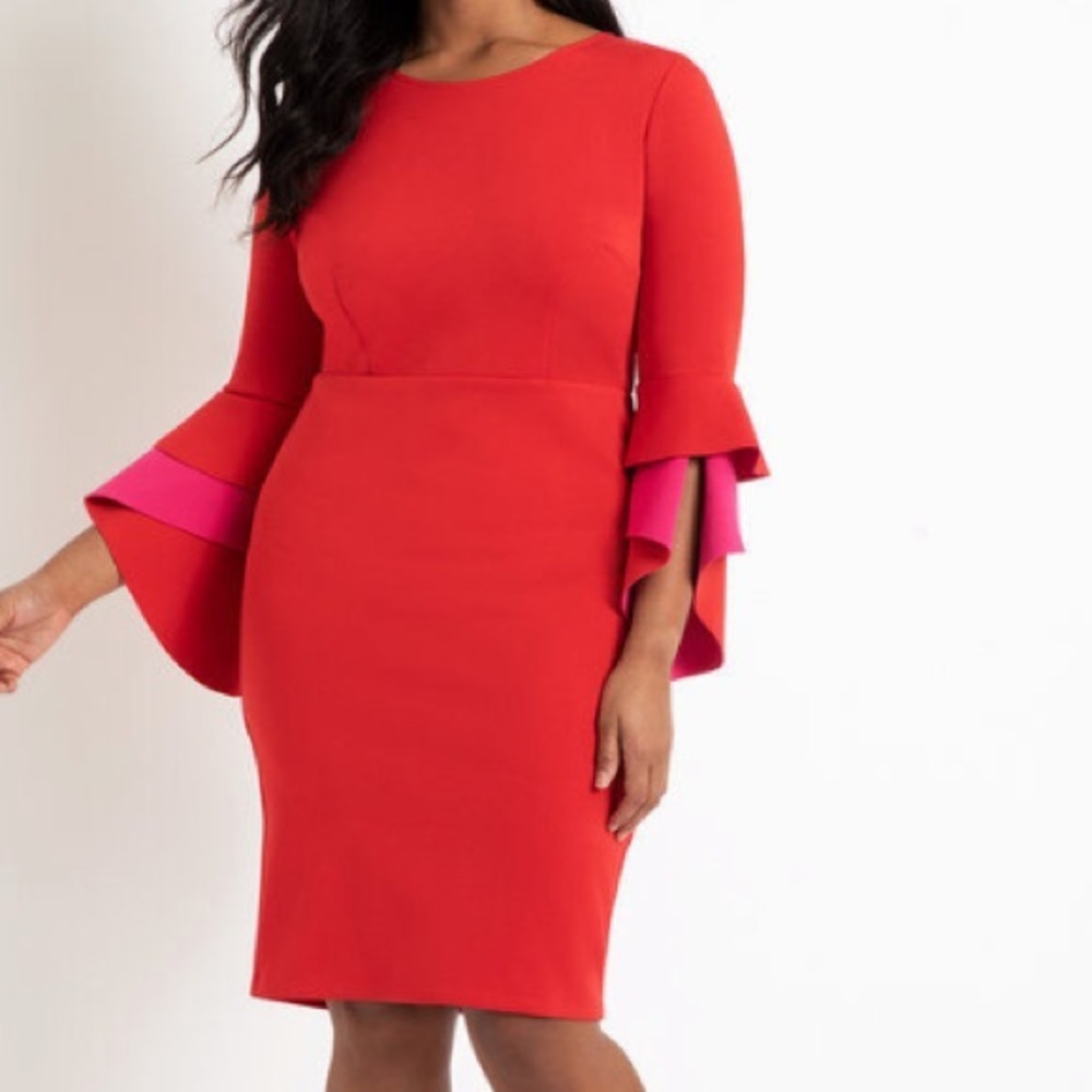 Red Dress with Red/Pink Bell Sleeve